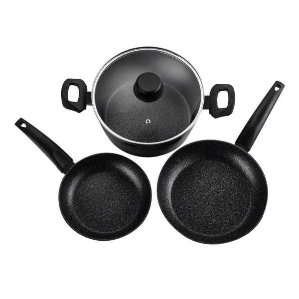 Set 2 Sartenes + 1 Olla, Vivant, Negra, Aluminio, Medidas: Sartenes Ø20 / Ø24 cm y Olla Ø24 cm FAGOR