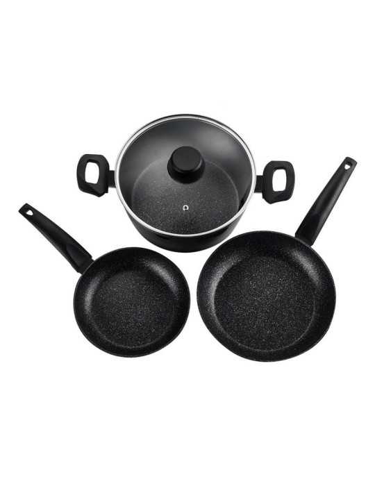 Set 2 Sartenes + 1 Olla, Vivant, Negra, Aluminio, Medidas: Sartenes Ø20 / Ø24 cm y Olla Ø24 cm FAGOR