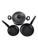 Set 2 Sartenes + 1 Olla, Vivant, Negra, Aluminio, Medidas: Sartenes Ø20 / Ø24 cm y Olla Ø24 cm FAGOR