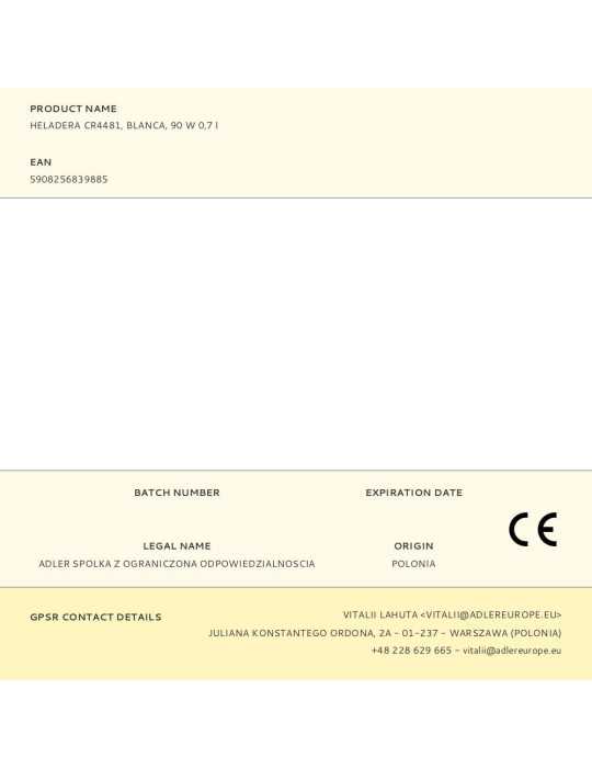 Heladera CR4481, Blanca, 90 W 0,7 l CAMRY