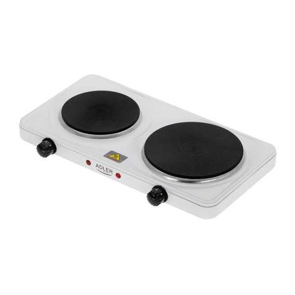 Cocina Eléctrica Dos Quemadores 2500 W Blanca, 46 x 26,5 x 7 cm ADLER