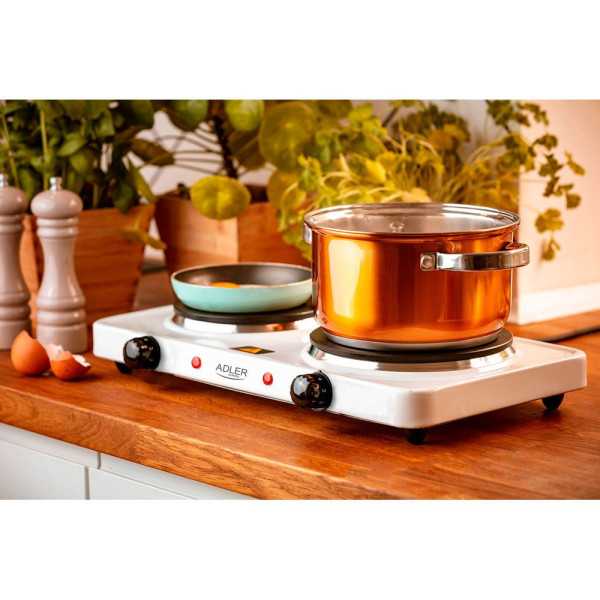 Cocina Eléctrica Dos Quemadores 2500 W Blanca, 46 x 26,5 x 7 cm ADLER