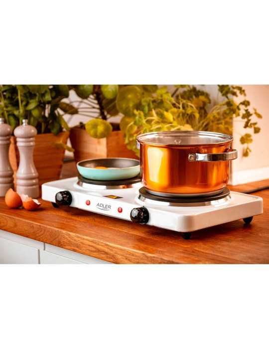 Cocina Eléctrica Dos Quemadores 2500 W Blanca, 46 x 26,5 x 7 cm ADLER