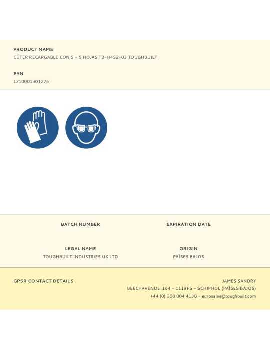 Cúter Recargable con 5 + 5 Hojas TOUGHBUILT