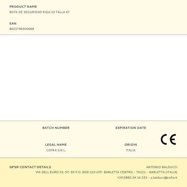 Bota de Seguridad Riga S3 Talla 47 COFRA