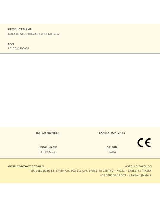 Bota de Seguridad Riga S3 Talla 47 COFRA