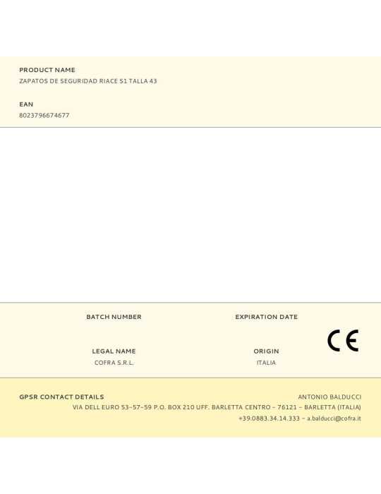 Zapatos de Seguridad Riace S1 Talla 43 COFRA