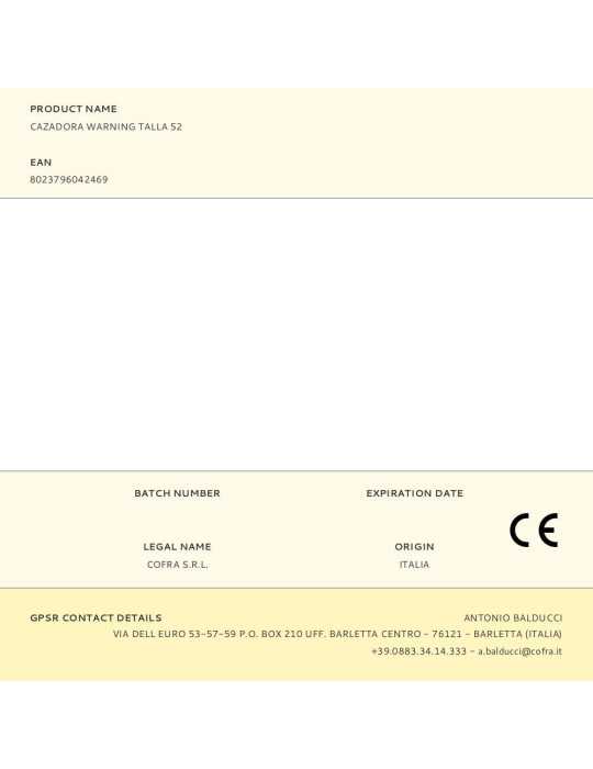 Cazadora Warning Talla 52 COFRA