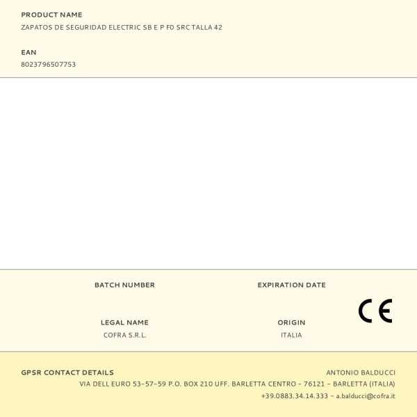 Zapatos de Seguridad Electric Sb e P F0 SRC Talla 42 COFRA