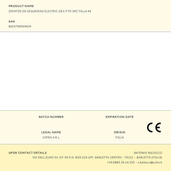 Zapatos de Seguridad Electric Sb e P F0 SRC Talla 44 COFRA