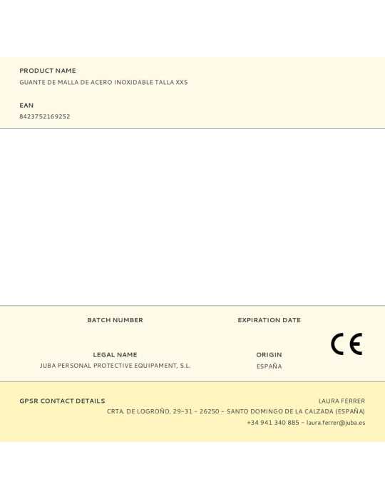 Guante Malla de Acero Inoxidable, T-Xxs JUBA