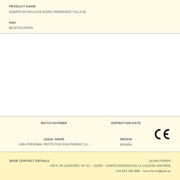 Guante Malla de Acero Inoxidable, T-Xs JUBA