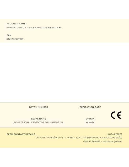 Guante Malla de Acero Inoxidable, T-Xs JUBA