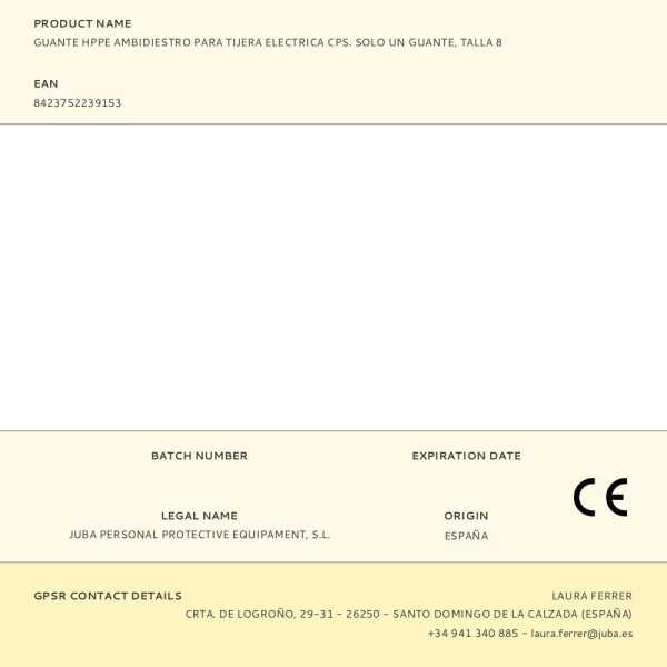 Guante Hppe Ambidiestro para Tijera Electrica Cps, Solo un Guante, T-08 JUBA