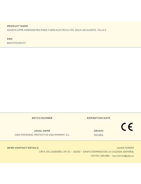 Guante Hppe Ambidiestro para Tijera Eléctrica Cps, Solo un Guante, T-09 JUBA