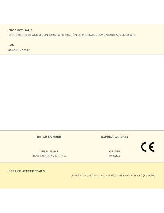 Depuradora de Aqualoon para la Filtración de Piscinas Desmontables FAQ200 GRE