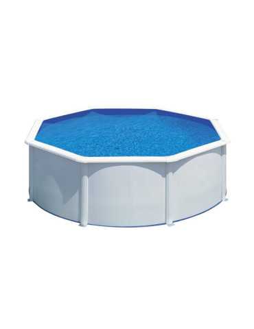 Piscina con Pared de Acero y Chapa Blanca, Redonda, con Depuradora, Ø350 x 120 cm GRE