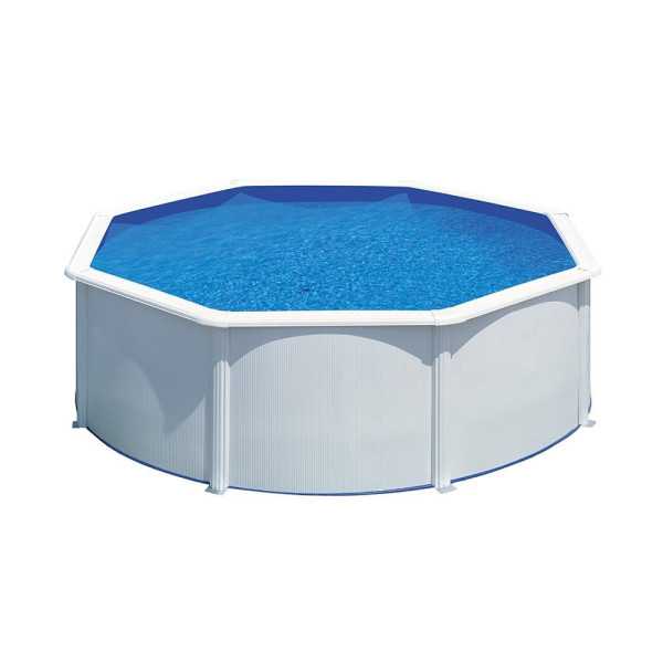 Piscina con Pared de Acero y Chapa Blanca, Redonda, con Depuradora, Ø350 x 120 cm GRE