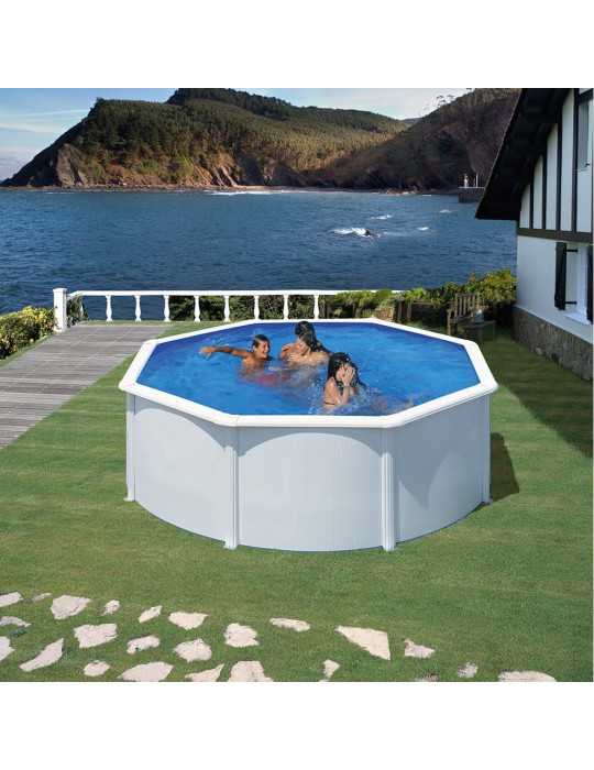 Piscina con Pared de Acero y Chapa Blanca, Redonda, con Depuradora, Ø350 x 120 cm GRE