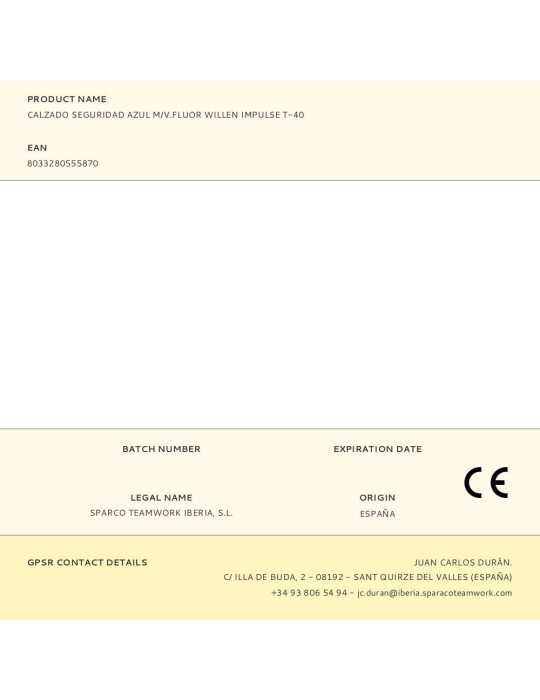 Calzado Seguridad Azul M/V.fluor Willen Impulse T-40 SPARCO