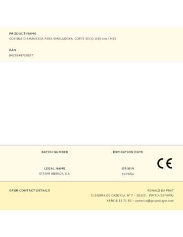 Corona Diamantada para Amoladora, Corte Seco, Ø35 mm / M14 STAYER 2