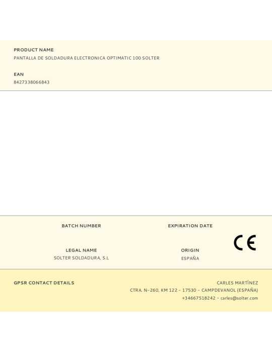Pantalla de Soldadura Electronica Optimatic 100 SOLTER