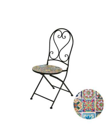 Silla Metálica/Mosaico Plegable Praga Color Negro para Exterior 39 x 47 x 94 cm