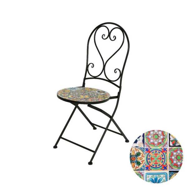 Silla Metálica/Mosaico Plegable Praga Color Negro para Exterior 39 x 47 x 94 cm