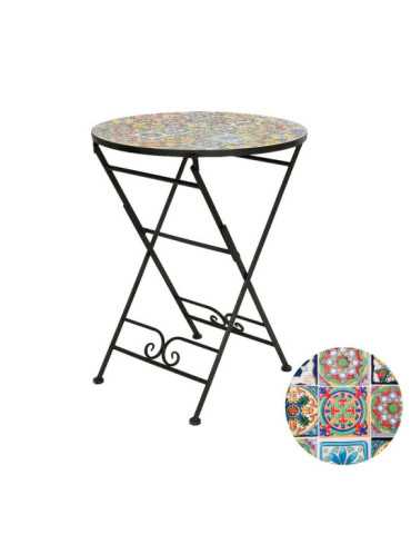 Mesa Metálica/Mosaico Plegable Praga Color Negro para Exterior Ø60 x 76 cm