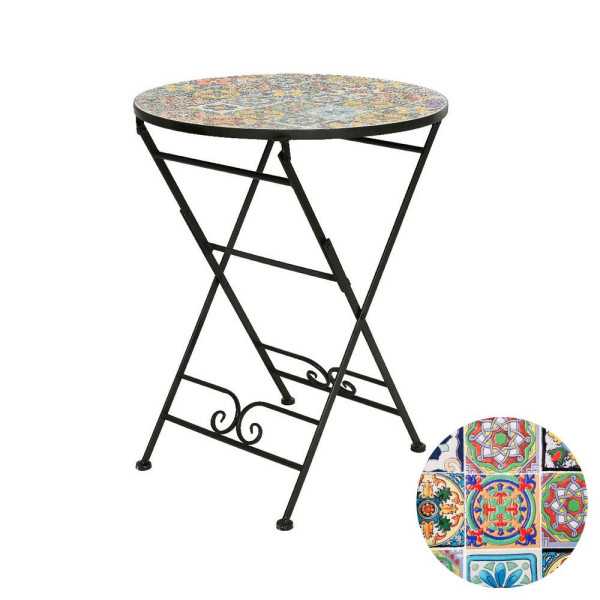 Mesa Metálica/Mosaico Plegable Praga Color Negro para Exterior Ø60 x 76 cm