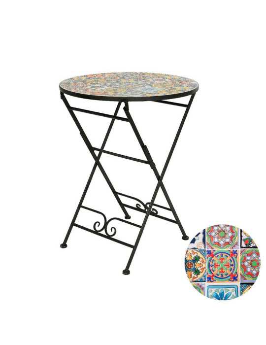 Mesa Metálica/Mosaico Plegable Praga Color Negro para Exterior Ø60 x 76 cm
