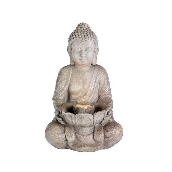 Fuente de Cerámica para Exterior, Modelo Buda, con LED Luz Cálida, 28 x 29,5 x 45 cm LUMINEO
