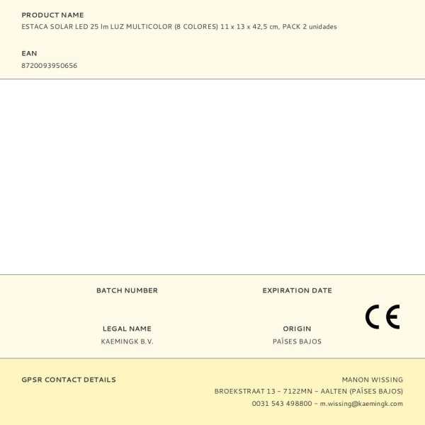 Estaca Solar LED 25 lm Luz Multicolor (8 Colores) 11 x 13 x 42,5 cm, Pack 2 unidades LUMINEO