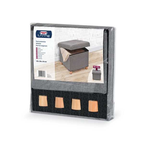 Puf Almacenaje Gris con Patas de Madera 38 x 38 x 34 cm DOMO PACK LIVING