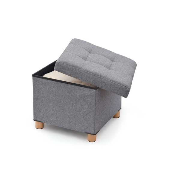 Puf Almacenaje Gris con Patas de Madera 38 x 38 x 34 cm DOMO PACK LIVING