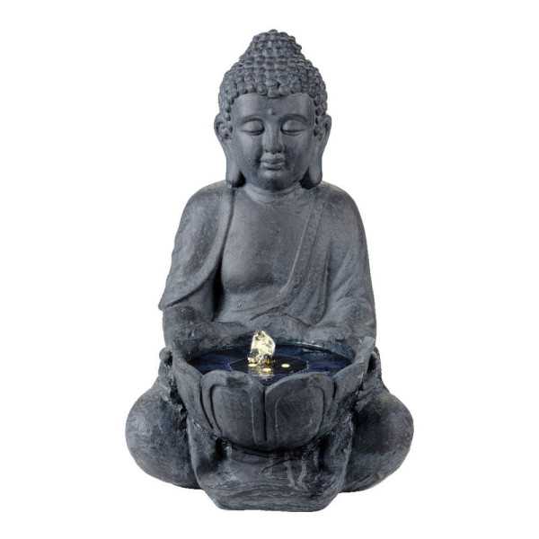 Fuente Solar para Exterior IP68, de Poliresina, Modelo Buda, Luz Cálida, 29,5 x 28 x 45 cm LUMINEO