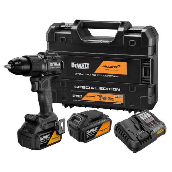 Kit Taladro Percutor sin Escobillas Mclaren Xr 18 V Ø13 mm, con 2 Baterías 5 Ah y Cargador DEWALT