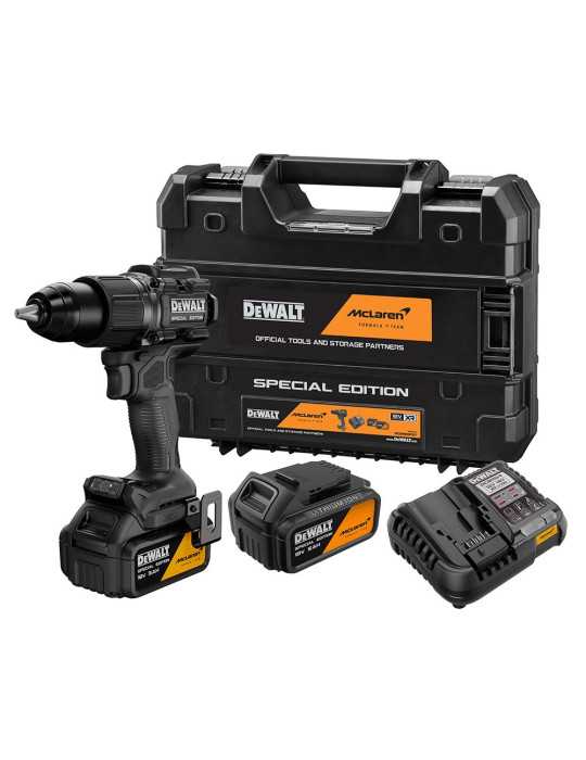 Kit Taladro Percutor sin Escobillas Mclaren Xr 18 V Ø13 mm, con 2 Baterías 5 Ah y Cargador DEWALT