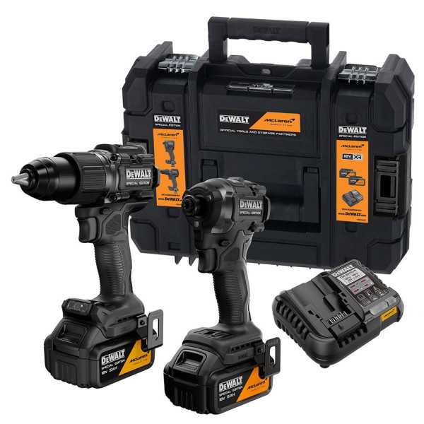 Kit Taladro Percutor DCD86 Mclaren Xr 18 V, + Atornillador Impacto DCF86 + 2 Baterías 5 Ah + Cargador DEWALT