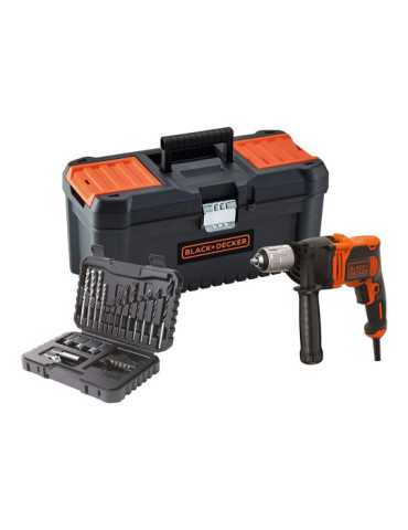 Kit Taladro Percutor 850 W, Ø13 mm + 32 Accesorios en Maletín + Caja, con Cable BLACK+DECKER