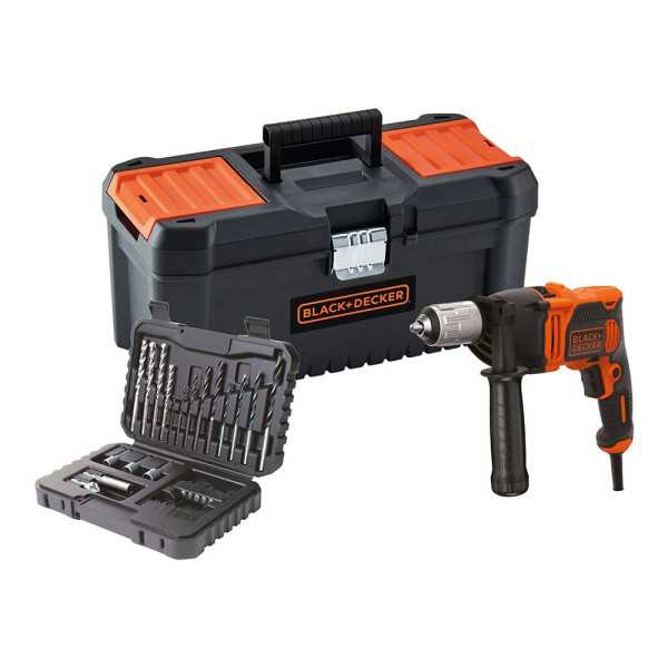 Kit Taladro Percutor 850 W, Ø13 mm + 32 Accesorios en Maletín + Caja, con Cable BLACK+DECKER