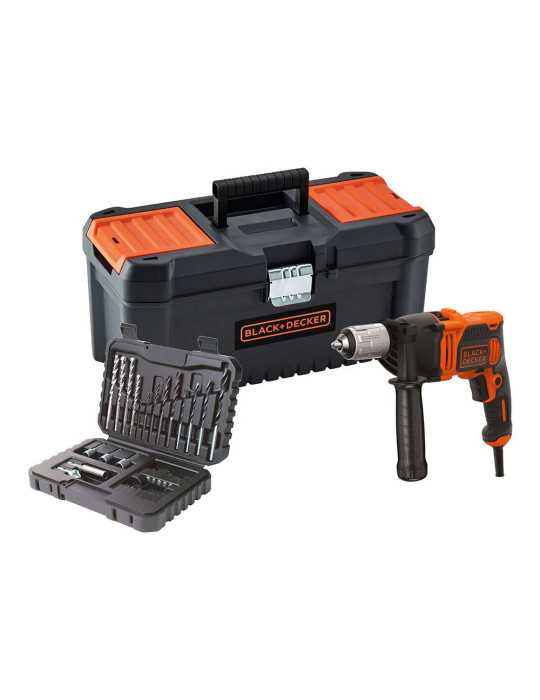 Kit Taladro Percutor 850 W, Ø13 mm + 32 Accesorios en Maletín + Caja, con Cable BLACK+DECKER