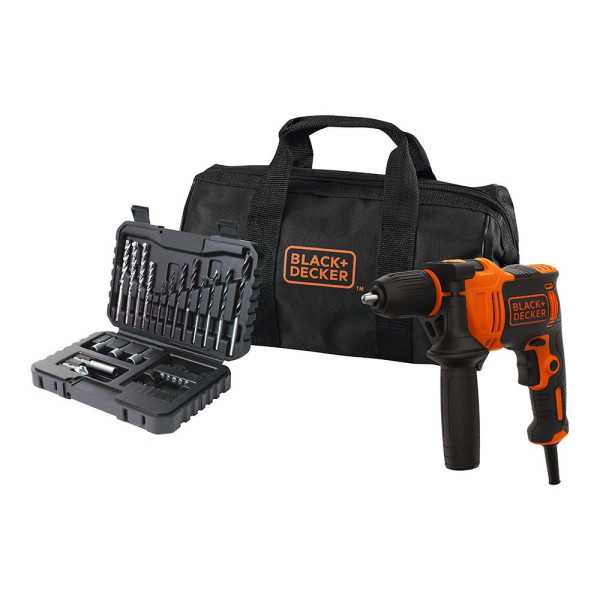Kit Taladro Percutor 710 W, Ø13mm + 32 Accesorios en Maletín + Bolsa Transporte, con Cable BLACK+DECKER