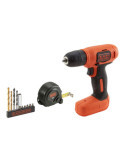 Kit Taladro Atornillador Ultracompacto, Recargable 7,2 V, Ø10 mm con 11 Accesorios BLACK+DECKER