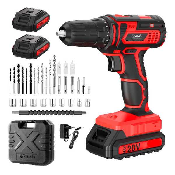 Kit Taladro Percutor 20 V con Accesorios, con 2 Baterías y Cargador CASALS