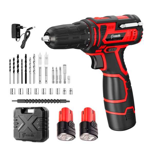 Kit Taladro Atornillador 12 V con 2 Baterías 1500 mAh Litio y Cargador CASALS