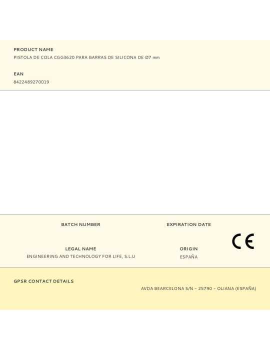 Pistola de Cola CGG3620 para Barras de Silicona de Ø7 mm CASALS