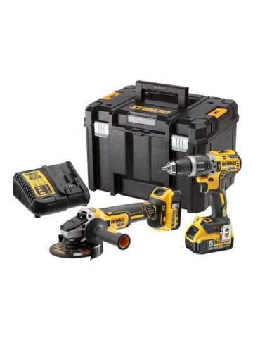 Kit Taladro Percutor Xr 18V + DCG405 Amoladora con 2 Baterías Li-Ion 5AH + Maletín Tstak Vi DEWALT