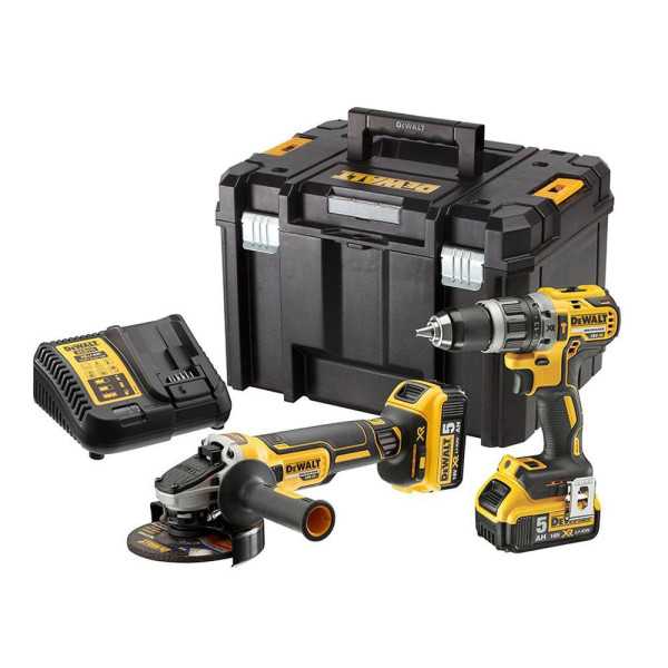 Kit Taladro Percutor Xr 18V + DCG405 Amoladora con 2 Baterías Li-Ion 5AH + Maletín Tstak Vi DEWALT