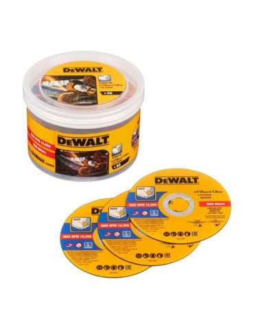 S.of. Disco Corte Acero Inox Ø115 x 1,0 x 22,23 mm, 50 uds DEWALT